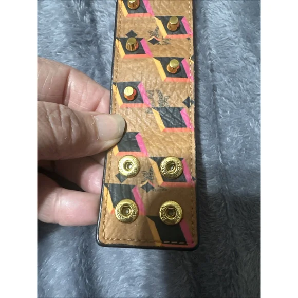 MCM Womans Leather Cuff Snap Bracelet Monogram MCM Pre-Loved - Picture 4 of 10